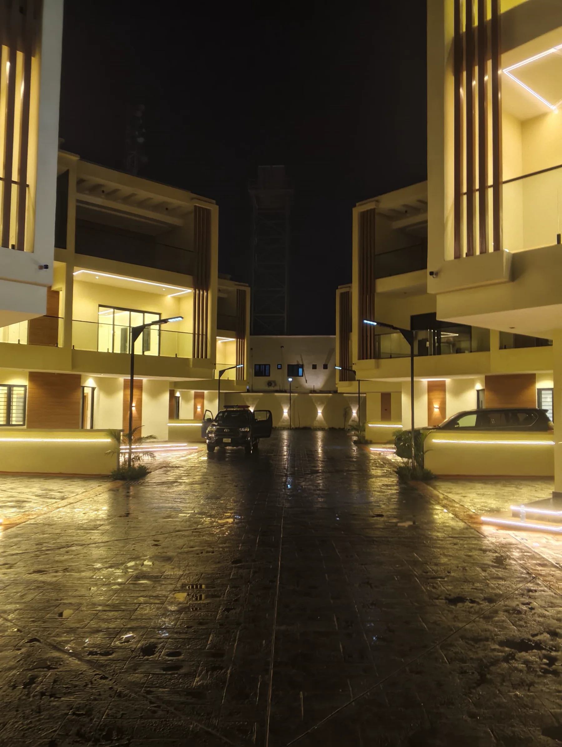 Completed residential development illuminated at night on Kuramo Close in Ikoyi, Lagos